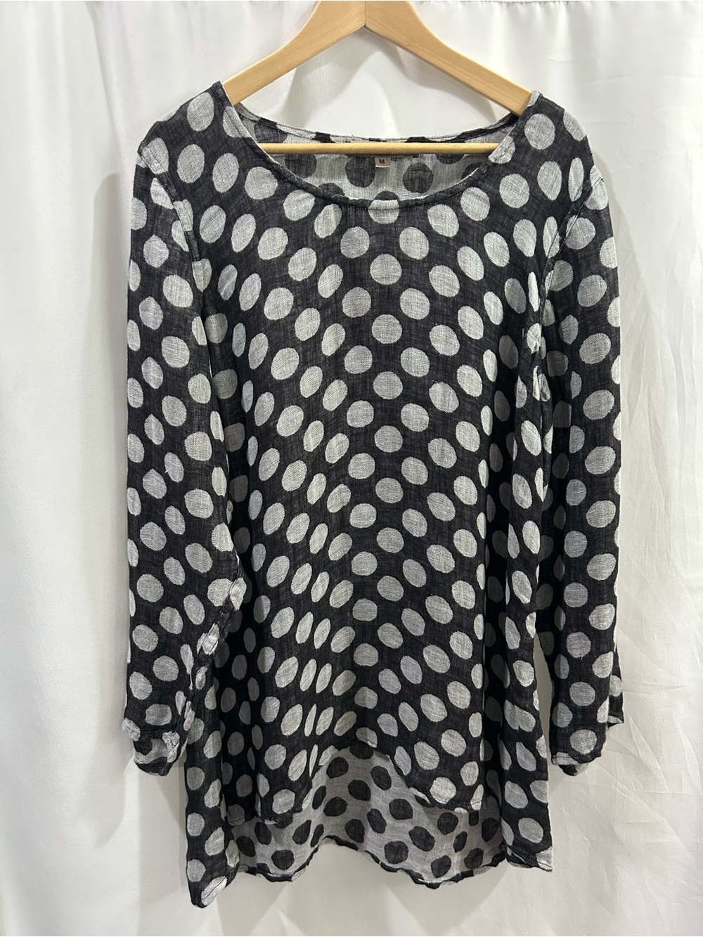 FLAX LN Linen Polka Dot Long Sleeve Tunic Top